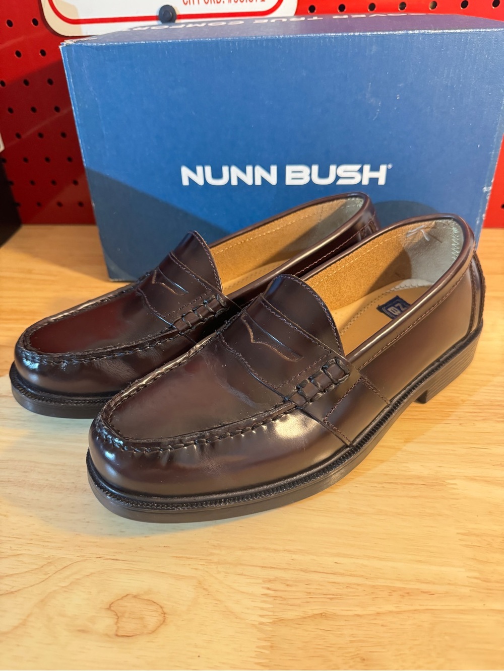 Nunn Bush Men’s Burgundy Oxblood Leather Penny Loafers Size 8W